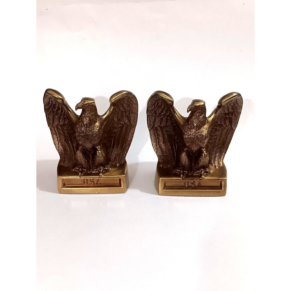 VINTAGE PM CRAFTSMAN BRASS AMERICAN BALD EAGLE BOOKENDs USA